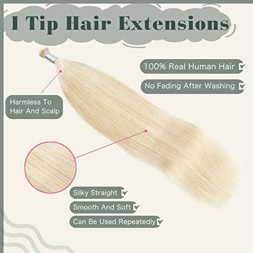 Sixstarhair Blonde I Tip Hair Extensions - Real Human Hair, Ash Blonde, Silky Straight Keratin, 22 Inch, 50g, 50 Strands