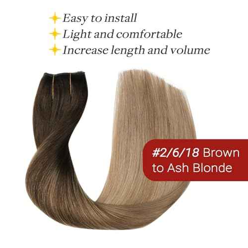 Invisible Wire Hair Extensions Real Human Hair, 22 Inch 85g Dark Brown to Dirty Blonde Hair Extensions Seamless Fish Line Real Hair for Women(#2/6/18-22inch)