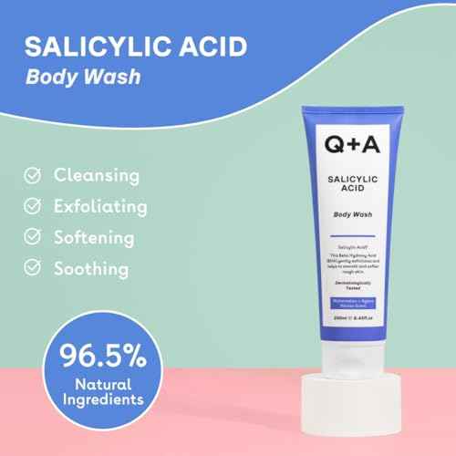 Q+A Salicylic Acid Body Wash (250ml), Sensitive Shower Gel, Body Care, Shower Gel with Green Tea Extract and BHA, Gently Exfoliates, Smoothes, and Softens the skin