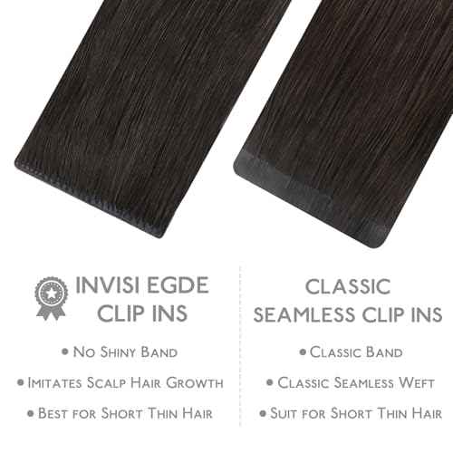 WENNALIFE Invisi Edge Clip in Hair Extensions Real Human Hair, 12 Inch 80g 7pcs Balayage Dark Brown Mixed Chestnut Brown Invisible PU Skin Weft Straight Extensiones De Cabello Hmano Clip Ins
