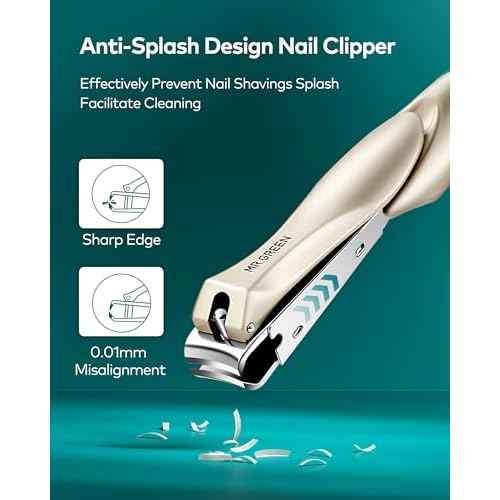 MR.GREEN Nail Clippers, 3PCS Nail Clipper Set with Anti Splash Fingernail Clipper and Ear Pick, Professional Nail Clippers for Men and Women, Stainless Steel Nail Cutter with Leather Case (Green)