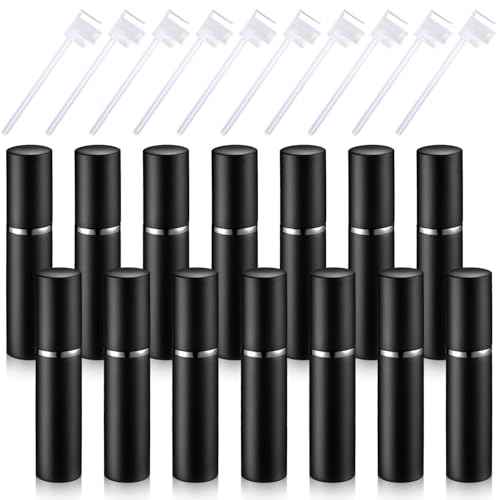 Boao 14 Pcs 5ml Travel Perfume Atomizer Mini Refillable Spray Perfume Bottle Portable with 10 Pcs Refill Pump Dispenser Pump Transfer Tool for Outgoing Traveling(Black)