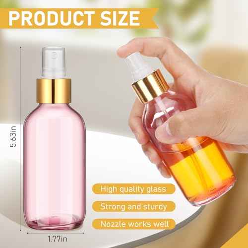 Maxcheck 50 Pieces 4oz Small Glass Spray Bottles for Essential Oil Empty Spray Mist Bottle Empty Fine Mist and Refillable Mister Refillable Liquid Containers for Perfumes, Cleaning(Pink, Gold)