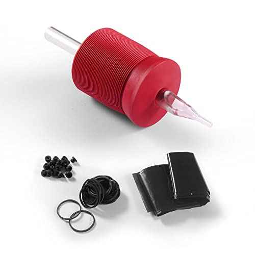 1.25 Inch Ultra Premium Red Soft Silicone Grip w/Long Clear Disposable Tubes & Tips- 15 Pack, Round Tip (7RT)