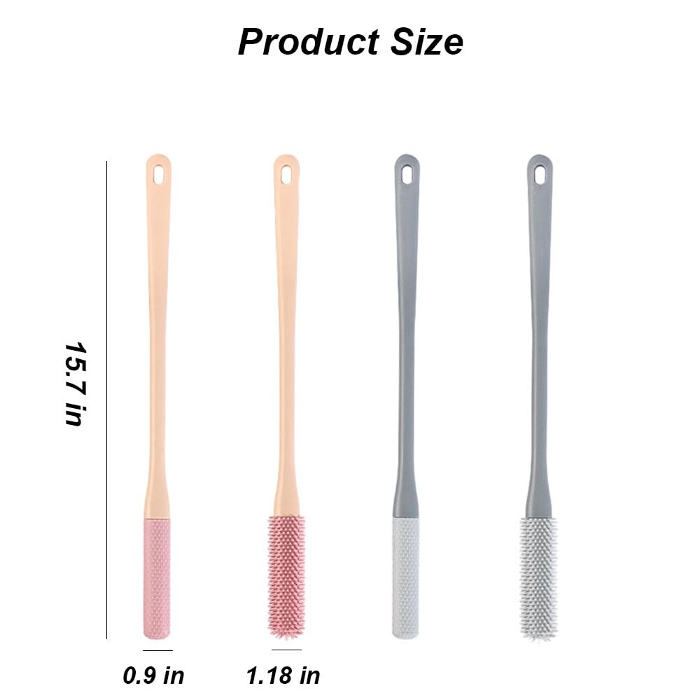 Long Handled Silicone Toe Crevice Cleaning Brush & Exfoliating Brush, 2025 New Soft Rubber Toe Cleaning Tool, Foot Scrubber Shower Feet Care for Seniors, Elderly, Men and Women (Pink)