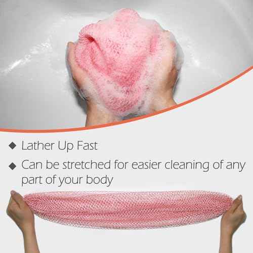 African Net Sponge Authentic African Exfoliating Net Sponge with Knots Real Sapo Sponge with Handles Afro Scrub Net Bath Cloth for Shower (Pink)