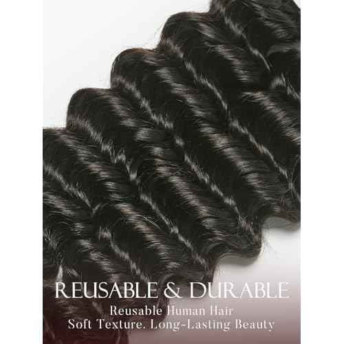 ASHINE Human Braiding Hair for Boho Braids Deep Wave Bulk Pre-Separated Strands 100% Human Hair 2 Bundles/Pack 100g 20 Inch Natural Color Easy to Braid