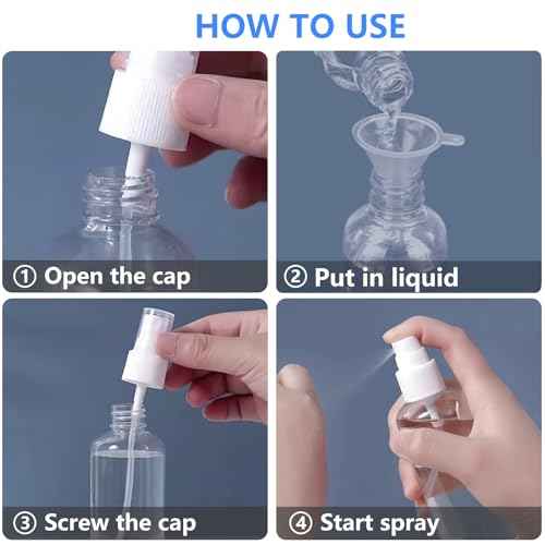 4 Pack 1 Oz (30ml) Mini Spray Bottles Clear Travel Size Spray Bottles Leak Proof with Funnels and Labels
