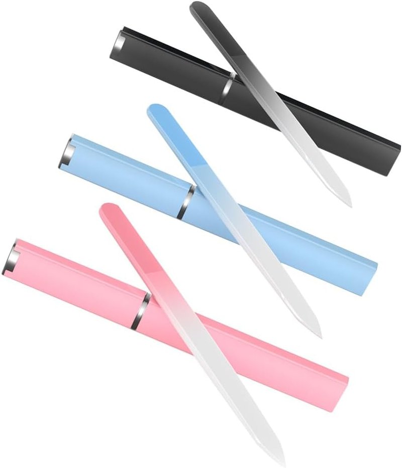 3 Pack Glass Nail Files with Case, Ultra Quality Professional Fingernail Files, Double Sided Premium Nail Filer for Natural, Pedicure, Artificial, Fake Nails