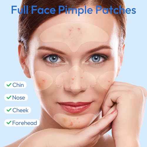 Full Face Pimple Patches(5 Pack),Big Hydrocolloid Acne Patches,Skin Care Zit Patches for Whole Face,Nose, Chin, Forehead & Cheeks w/Tea Tree Oil, Salicylic Acid & Cica Oil£¨5 Pack,25 Patches£©