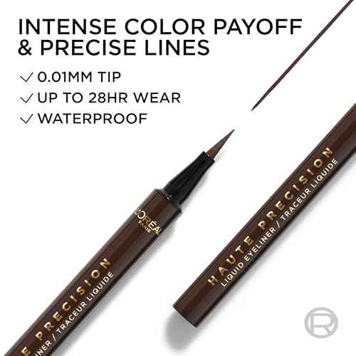 L'Oreal Paris Haute Precision Waterproof Liquid Eyeliner, Smudge-Proof Eye Liner with Micro-Tip, for up to 28HR Eye Makeup Wear, 020 Brown Leather