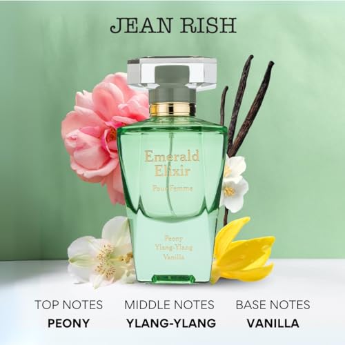 Jean Rish Emerald Elixir, Eau De Parfum for Women (3.4 Fl Oz / 100ml) with Peony, Ylang Ylang, Vanilla - Long Lasting and Luxury Fragrance, Made in USA