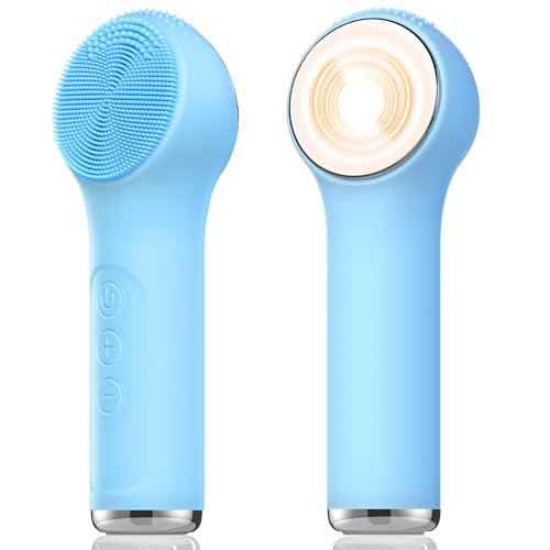 Silicone Facial Cleansing Brush, Portable Electric Face Scrubber with Heat and Vibration, 3 Modes Adjustable, Waterproof IPX6, USB-C Rechargeable, Deep Cleansing, Exfoliating and Massage