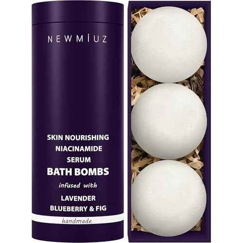 Lavender Bath Bombs Skin Nourishing Moisturize Niacinamide Serum Lavender Blueberry Fig Luxury Fizzing Spa Bubble Bath Gift Set for Sensitive Skin Stress Relief Relaxation Gift Birthday Christmas