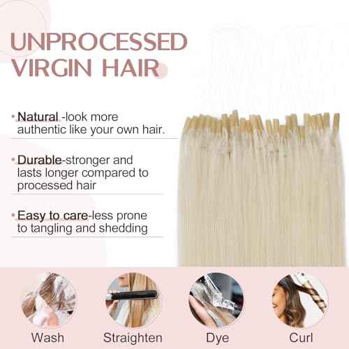 SEGO U Tip Hair Extensions Human Hair, Keratin Bonded & Loop Hair Extensions, K Tip Hot Fusion for Silky Straight Highlights, 1g per Strand, 50 Strands/50g, 22" Platinum blonde