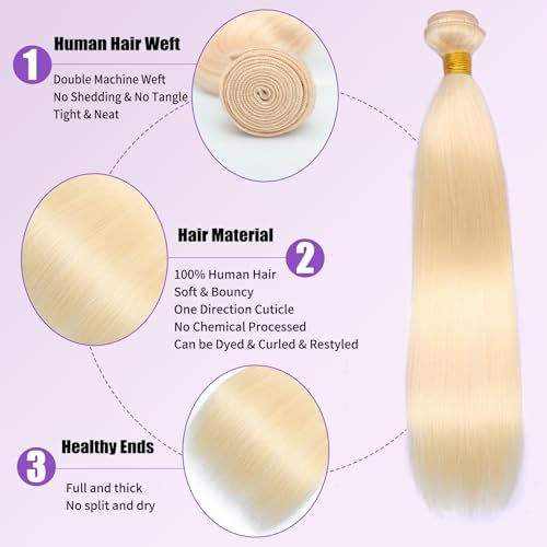 613 Bundles Human Hair 30 Inch Straight Blonde Bundles Human Hair 100% Unprocessed 12A Grade Brazilian Virgin Raw Hair Quick Weave 1 Bundles Blonde Hair Extensions for Women