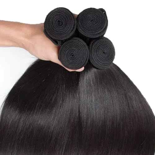 12A Human Hair Bundles Straight 100% Unprocessed Brazilian Virgin Hair Weave 4 Bundles Silky Black Hair for Black Women 12 14 16 18 Inch