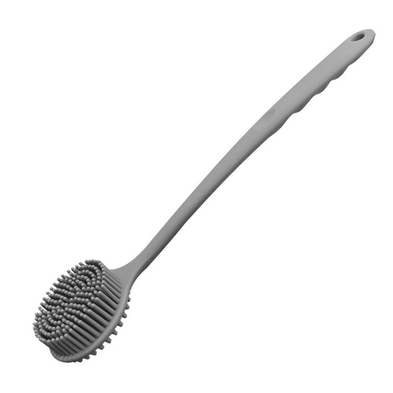 Silicone Back Scrubber for Shower Body Brush with Long Handle Double Sided Bath Exfoliating Massage Brushes Men Women (Grey)