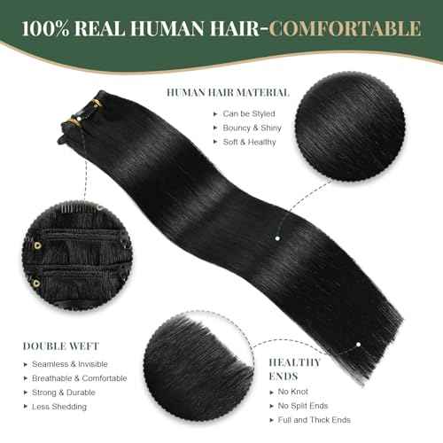 Missme Black Clip In Hair Extensions Real Human Hair 14 Inch 110g 7pcs #1 Jet Black Remy Human Hair Clip In Extensions For Women Invisible Straight Seamless Clip Ins Hair Extensions Double Weft