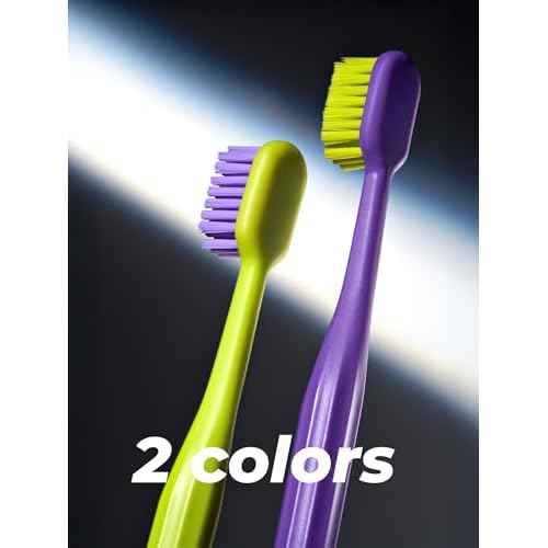 Medium Soft Toothbrush for Adults | Ultra-Dense Rounded Bristles | Gentle on Gums | Deep Plaque Removal | Whiter Smile | Suitable for Braces | 2 Pack Multicolor