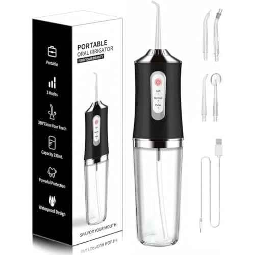 Water-Flosser-Cordless-Teeth-Cleaner MAKJUNS Water Dental Flosser with 3 Modes 4 Jets Rechargeable IPX7 Waterproof for Travel Home Braces(Black)