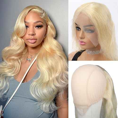 Pre-sewn 13x4 Frontal HD Lace with Elastic Cap ? Body Wave Human Hair Frontal with Baby Hair, Bleach & Dye Friendly, Beginner Friendly 14 Inch 613 Blonde