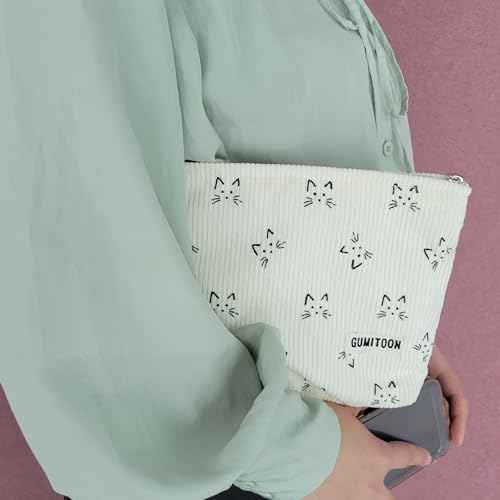 Makeup Bag Cute Cat Cosmetic Bag for Women Organizer With Zipper Corduroy makeup Bag Brushes Storage Bag Travel Toiletry Bag Organizer