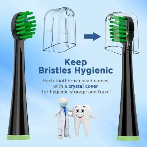 Replacement Toothbrush Heads for All Waterpik Sonic Fusion Models (SF-01, SF-02, SF-03, and SF-04 Series), Compact, with Covers, 10 Count, Black