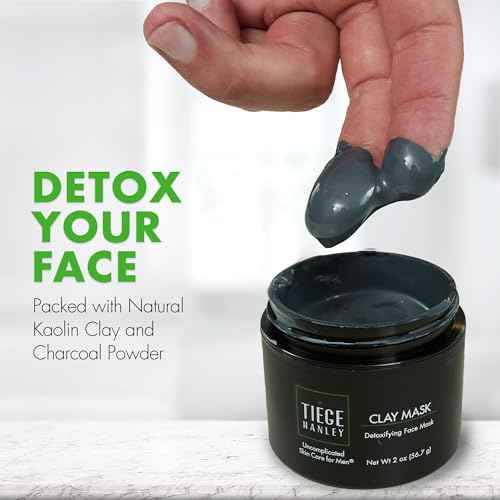 Tiege Hanley Detoxifying Facial Clay Mask for Men, Deep Pore Cleansing Charcoal Face Mask With Natural Kaolin Clay and Aloe, Absorbs Oil & Reduces Appearance of Pores, Men¡¯s Skin Care, 2 Oz