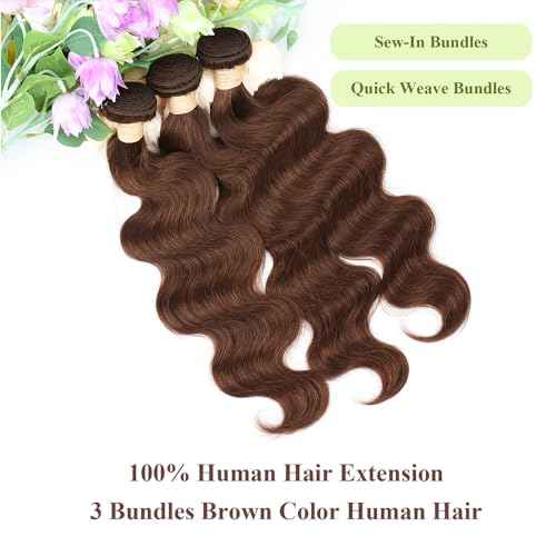 ALLRUN Brown Body Wave Bundles Human Hair 14 16 18 Inch Chocolate Brown Human Hair Bundles 12A 100% Unprocessed Remy Brazilian Virgin Hair Body Wave Human Hair Extension Color 4# Reddish Color