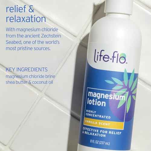 LIFE-FLO Magnesium Lotion Vanilla Scent and Pure Magnesium Oil Spray - w/Zechsterin Seabed Magnesium Chloride - Soothing Body Lotion and 100% Magnesium Oil for Feet and Body, 60-Day Guarantee, 8oz ea