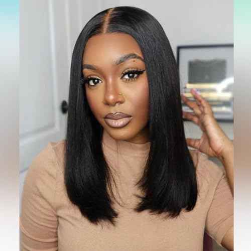 ISEE 9x6 Tpart Bob Straight Glueless Wigs Human Hair Pre Plucked Pre Cut 180% Density Drawstring Wig Human Hair Lace Front Wigs for Black Women Natural Color 16 inch