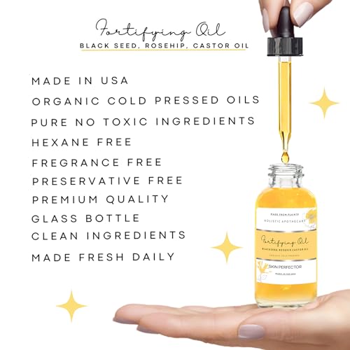 Black Seed, Rosehip & Castor Oil Organic Cold Pressed Fortifying Face Oil Anti-Age Facial Moisturizer Hydrating, Nourishing Miracle Oil Serum Glow for Dry Wrinkled Skin Natural Skincare (2 FL OZ)