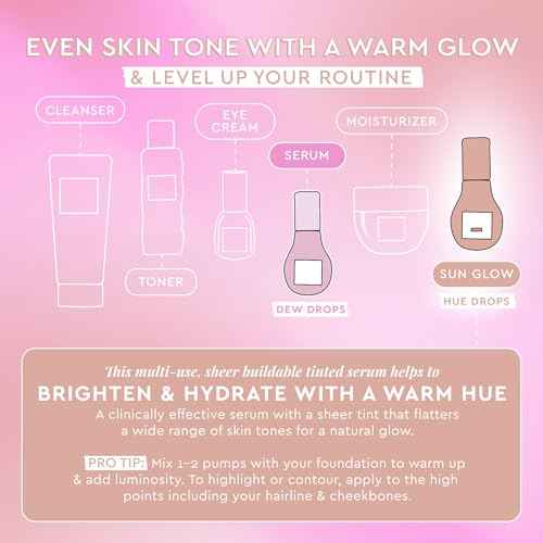 Glow Recipe Hue Drops - Mini Tinted Face Serum - Bronzing Drops to Brighten & Hydrate - Skincare Makeup Primer & Liquid Highlighter to Blur Pores for a Radiant, Even Skin Tone - Sun Glow (15ml)