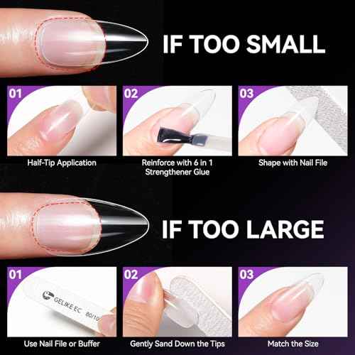 Gelike EC Nail Tips Almond for Salon: Almond Short Soft Gel Nail Tips for Manicure 240 Pcs 18 Sizes