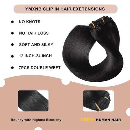 Clip In Hair Extensions Real Human Hair 20Inch 120g 100% Remy Human Hair Extensions Clip Ins Invisible Seamless Straight Human Hair Clip In Extensions 7pcs Double Weft Natural Black