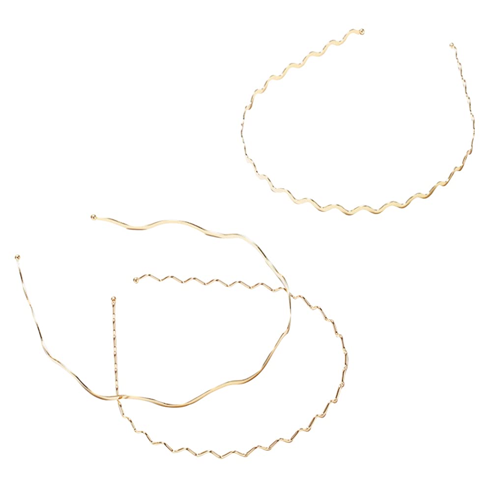 Uonlytech Metal Wavy Hair Bands and Headbands Set - 3pcs Gold Hair Hoops for Women, Girls and Sports