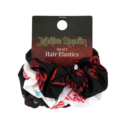 JUST FUNKY Jujutsu Kaisen Scrunchies Set Officially Licensed Anime Hair Ties, Pack of 3