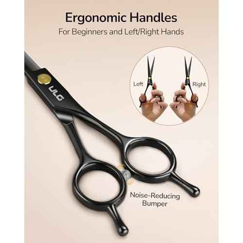ULG Professional Hair Cutting Scissors Set ? 6.5¡± Japanese Stainless Steel Barber Shears & Thinning Scissors with Comb, Clips & Case ? at-Home Salon Haircut Kit for Men, Women, Kids, Black