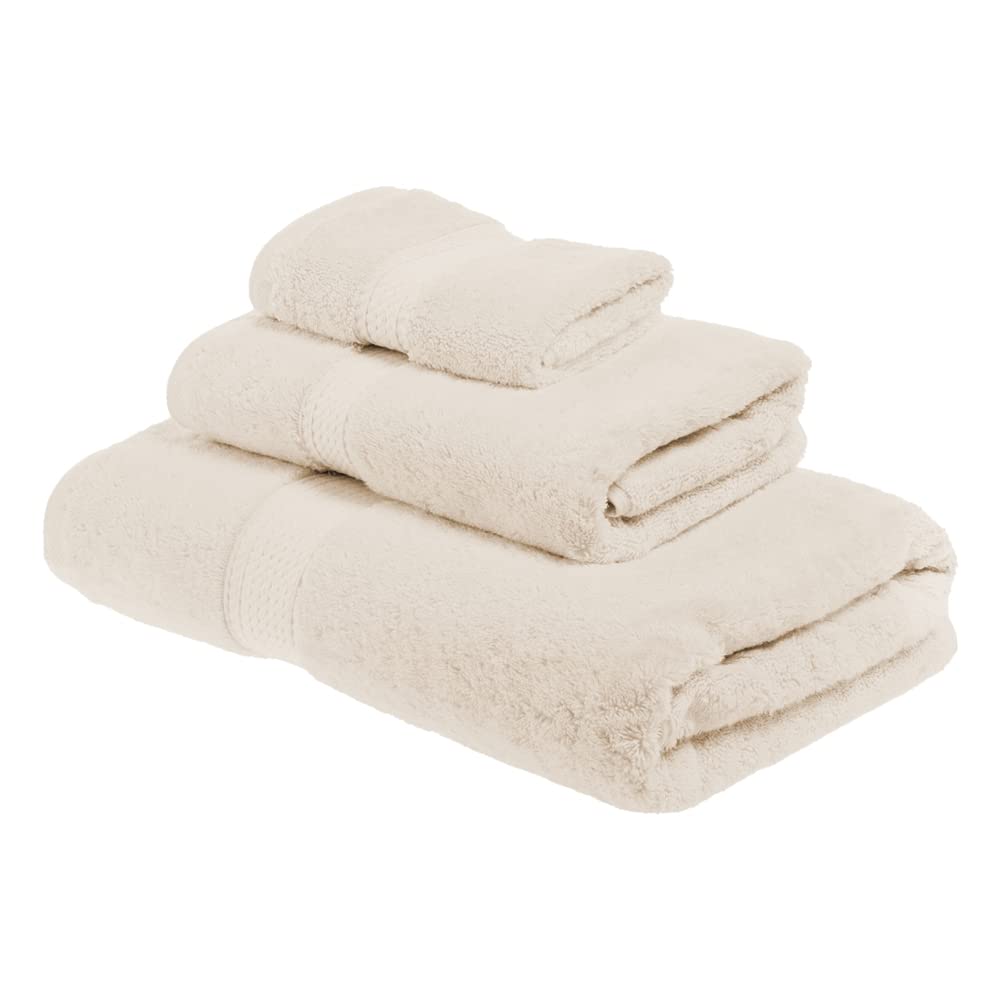 SUPERIOR Egyptian Cotton Pile 3 Piece Towel Set, Includes 1 Bath, 1 Hand, 1 Face Towel/Washcloth, Ultra Soft Luxury Towels, Thick Plush Essentials, Guest Bath, Spa, Hotel Bathroom, Cream