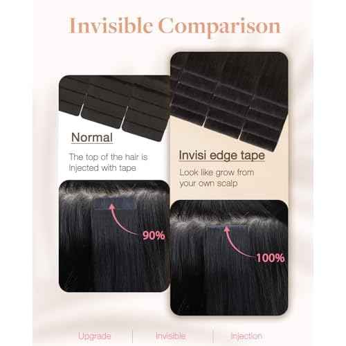 GOO GOO Invisi edge Tape in Hair Extensions Human Hair, 2 Dark Brown 20pcs 20inch 50g, Virgin Human Hair Tape ins, Seamless Injected Tape in Hair Extensions