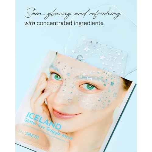 THESAEM Iceland Glitter Eye Goggle Mask - Refreshing & Hydrating Korean Eye Mask Patch for Puffy Eyes - Vitamin & Hyaluronic Acid - Tencel Hydrogel Sheet - Gift for Women 10ea