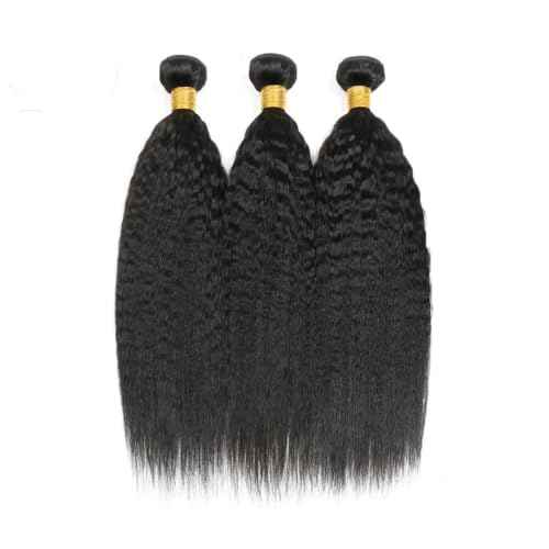 Human Hair Bundles Yaki Straight Bundles 30 30 30 Inch #1B Natural Color Kinky Straight Human Hair Extensions Double Weft Unprocessed Brazilian Virgin Hair 3 Bundle 50 Grams Per Bundle