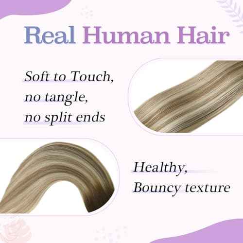 Sindra Clip in Hair Extensions Balayage Darker Brown to Ash Brown Highlights Golden Blonde 16 Inch 100g 6pcs Hair Extensions Clip Ins Remy Thick Ends #3/8/22 16''