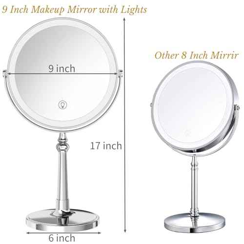 9" Large Make up Vanity Mirror with Lights Chrome Two Way Mirror 1x/10x Magnifying Mirrors with Light and Stand 4000mAh Rechargeable Led Makeup Mirrors for Desk Dresser Table