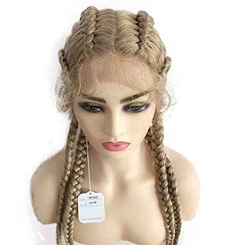 613 Braided Lace Front Wig Blonde French Braided Wigs for Black Women Straight Long Dutch Braids Wig Twisted Braiding Glueless Real Hair Wig Synthetic Heat Resistant Drag Cosplay Daily 30Inch