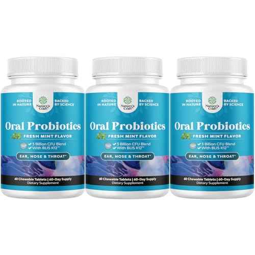 Oral Probiotics for Teeth and Gums - Minty Fresh BLIS K12 Oral Probiotics for Mouth Bad Breath Dry Mouth and Dental Health Support with 3 Billion CFU - Chewable Xylitol Lozenges Mint Flavor (3 Pack)