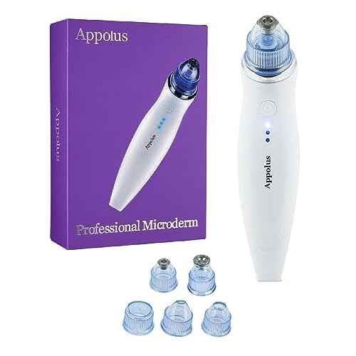 Microdermabrasion Machine - Appolus Premium Diamond Microdermabrasion Device Tool - 2 Diamond Tips - 5 Heads - Blackhead Blemishes Remover - Pores Fine Lines Minimizer