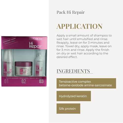 SALERM - Damaged Hair Repair Treatment - Hi Repair Pack with Shampoo 250 ml + Mask 250 ml + Finish 100 ml - Deep Hydration for Damaged Hair - Revitalizes and Rejuvenates - Immediate Effect