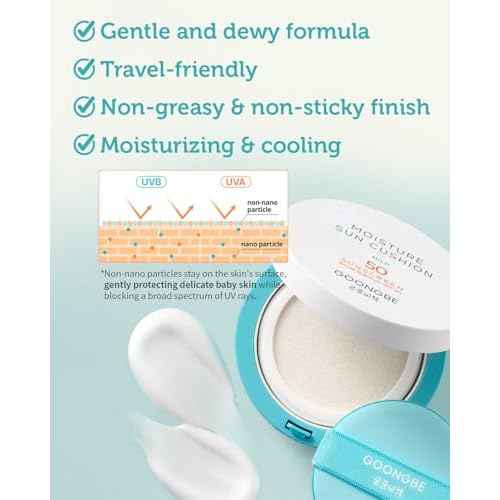 GOONGBE Sun Lotion SPF 40 & Moisture Sun Cushion SPF 50-100% Zinc Oxide Mineral Sunscreen - Vegan Reef-Safe for Babies Kids Adults - Korean Skincare, 2.82oz & Cushion 0.81oz